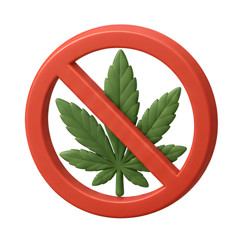 Prohibition symbol with cannabis leaf