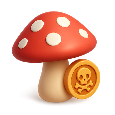 3D Poisonous Toadstool Icon with Skull Symbol