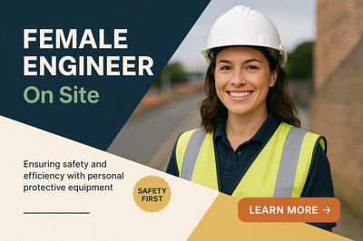 Smiling Female Engineer on Construction Site in PPE