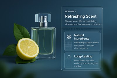 Elegant Perfume Bottle with Lemon and Features Overview