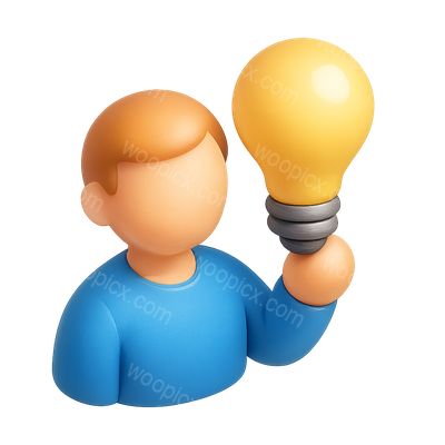 3D Light Bulb Icon with Person Holding It