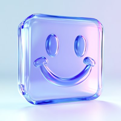3D Glassy Smiley Face Icon with Soft Colors