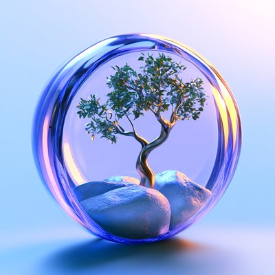 3D Render of a Tree Encased in a Glass Sphere
