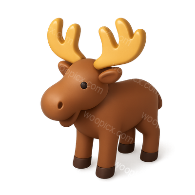 Stylized 3D Moose Icon with Antlers in Isometric View