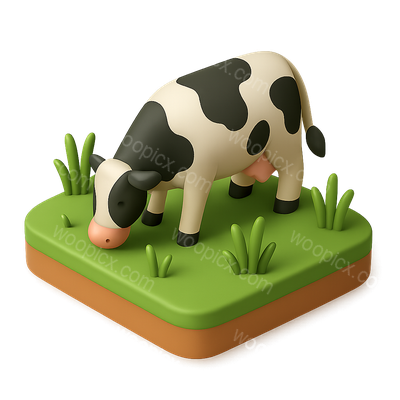 Stylized 3D Cow Icon Grazing in a Field