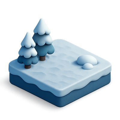 3D Tundra Icon with Snowy Landscape and Trees