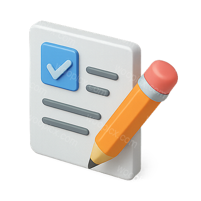 3D Illustration of Document and Pencil Icon