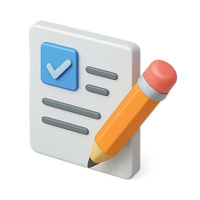 3D Illustration of Document and Pencil Icon