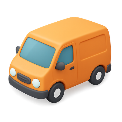 Stylized 3D Orange Van Icon with Isometric View