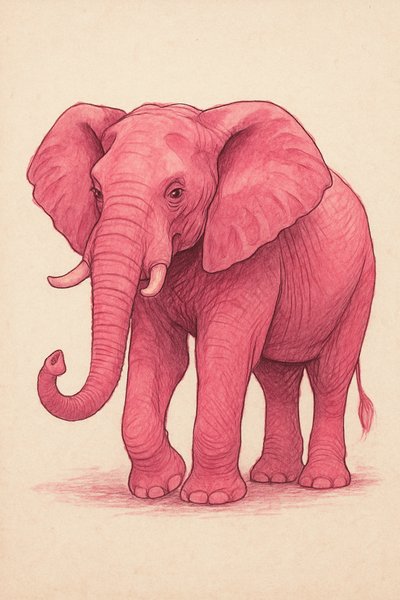 Whimsical Illustration of a Pink Elephant