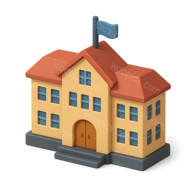 Stylized 3D Boarding School Icon with Flag