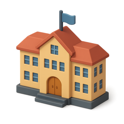 Stylized 3D Boarding School Icon with Flag