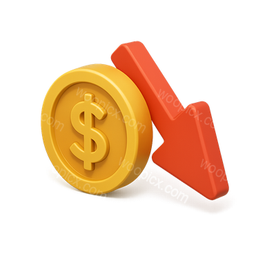 3D Icon Representing Currency Devaluation with Arrow Down