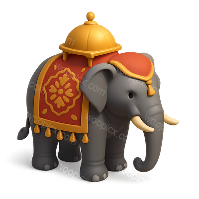 Colorful 3D Elephant Icon with Decorative Saddle