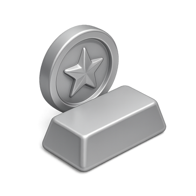 Stylish 3D Platinum Icon with Star Design