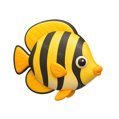 Cute Cartoon Yellow and Black Fish Illustration