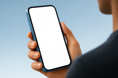 Blue Smartphone Held at an Angle with Blank Screen