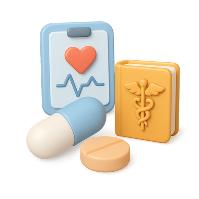 3D Medical Achievements Icon with Heart and Pills