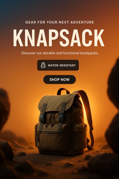 Promotional banner for durable water-resistant knapsacks
