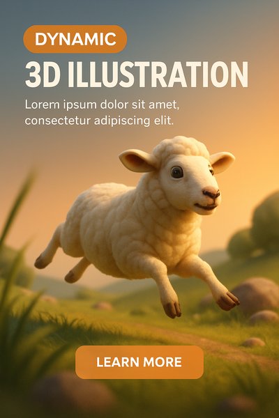 Dynamic 3D Illustration of a Sheep in Motion
