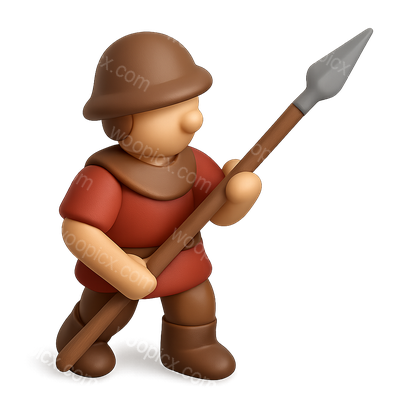 3D Character Icon of a Spearman in Historical Attire