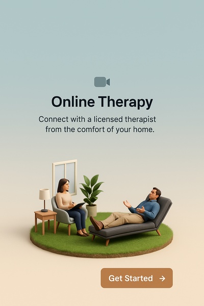Miniature Scene of Online Therapy from Above Perspective