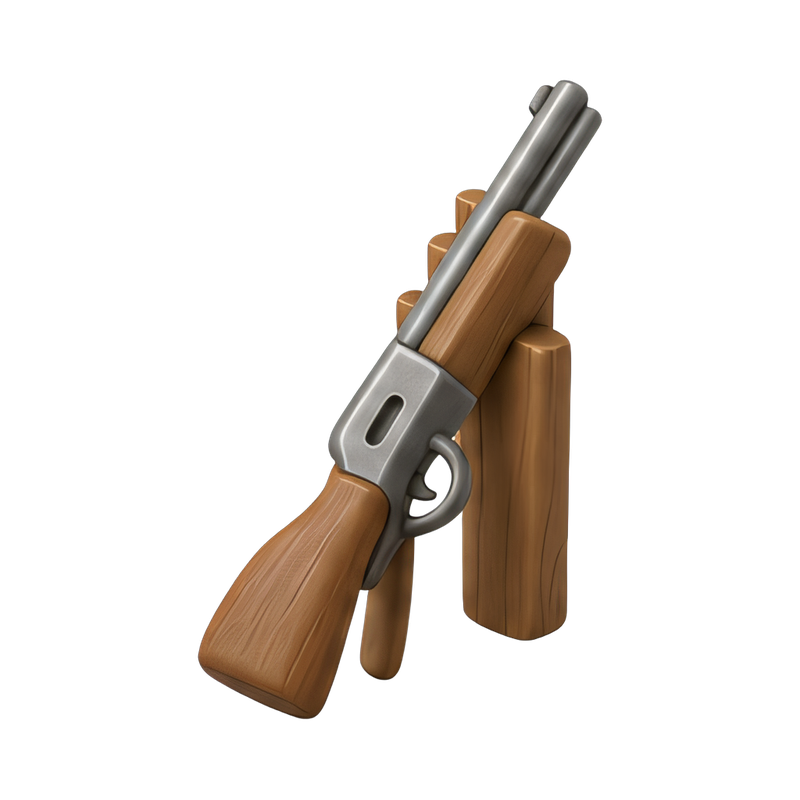 rifle leaning against wood
