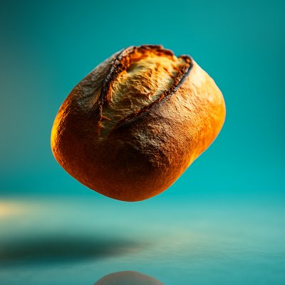 Dynamic Realism of Bread in Vibrant Setting