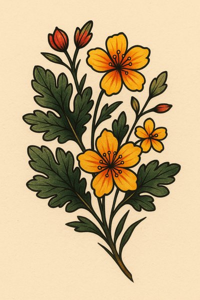Vibrant Floral Illustration Featuring Yellow Flowers and Green Leaves