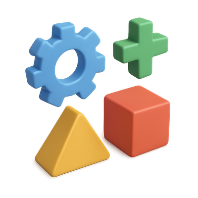 Colorful Geometric Gear and Shapes in 3D Perspective