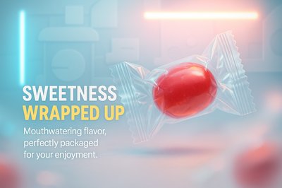 Vibrant Candy Product Presentation with Glossy Finish