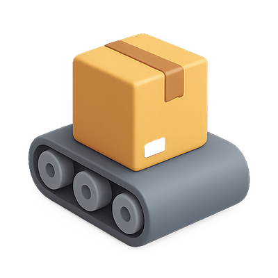 Stylized Icon of a Conveyor Belt with a Package