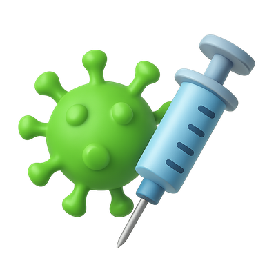 3D Virus Icon with Syringe in Isometric View