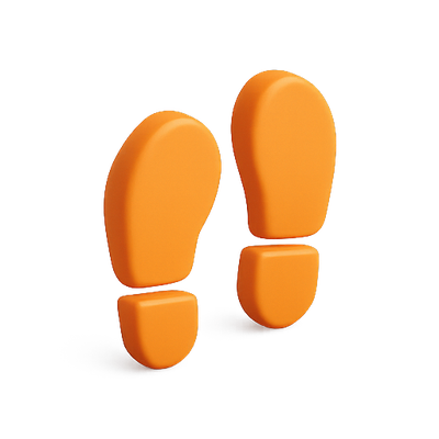 3D Rendered Orange Footprints on Black Background