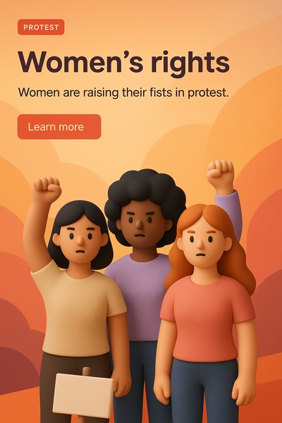 Women Protest for Rights in Abstract 3D Illustration