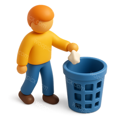 3D Icon of Person Disposing Trash in a Bin