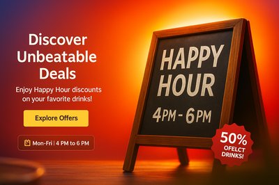 Dynamic Happy Hour Discount Sign with Timings