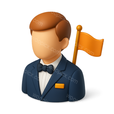 Stylized 3D Ambassador Icon with Flag and Suit