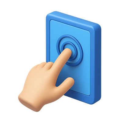3D Icon of a Hand Pressing a Screen Button