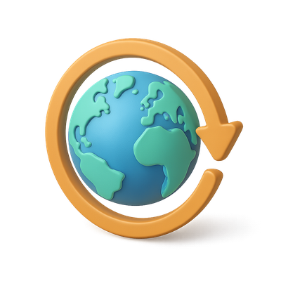 Stylish 3D Globe Icon with Circular Arrow Design