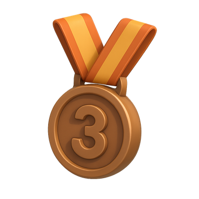 Stylish 3D Bronze Medal Icon with Ribbon