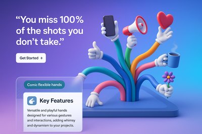 Landing Page Design with Flexible Hands and Vibrant Colors