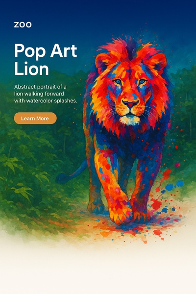 Vibrant Pop Art Lion Portrait with Watercolor Effects