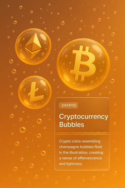 Cryptocurrency Bubbles Illustration Featuring Champagne-Like Coins