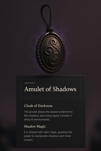 Amulet of Shadows: Dark Magic Artifact for Stealthy Maneuvers