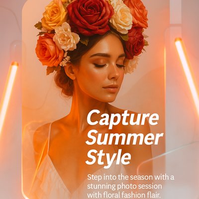 Floral Fashion Portrait: Embracing Summer Style with Neon Touch