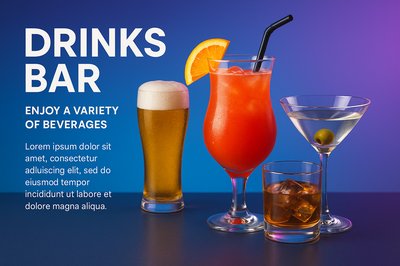 Vibrant Gradient Drinks Bar Design with Colorful Cocktails