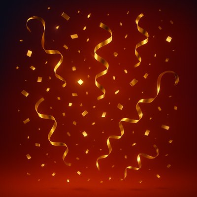 Gold Confetti and Ribbons for Celebration Party Design