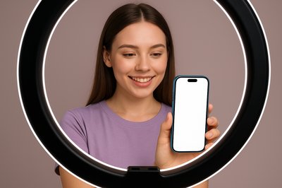 Blogger with Phone in Ring Light Setup