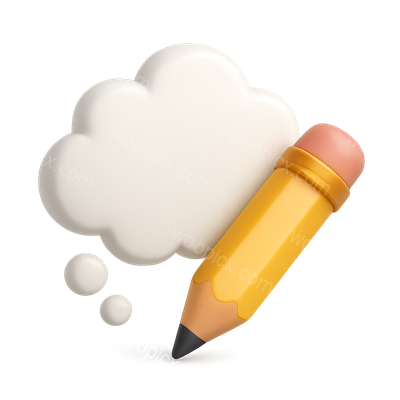 3D Thought Bubble with Pencil Icon